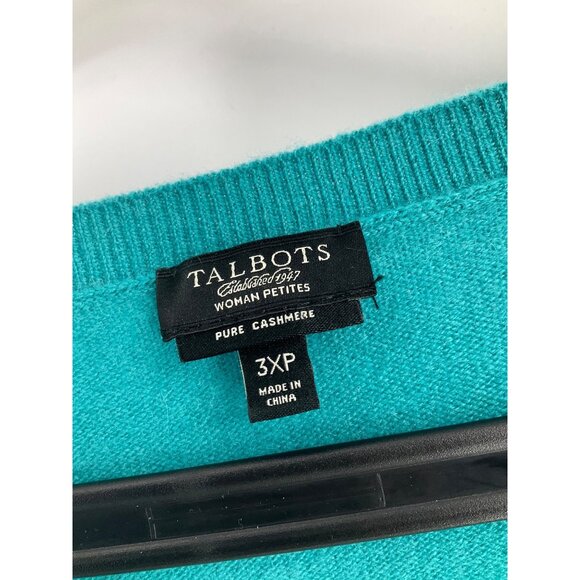 Talbots plus Woman Petites 3XP Pure Cashmere Teal Sweater Scoop Neckline cozy - Picture 2 of 6